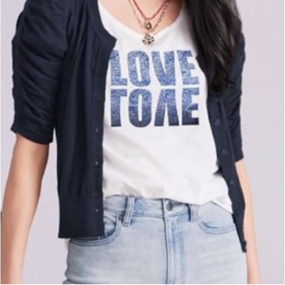 CAbi White w/Blue LOVE Short Sleeve T-Shirt